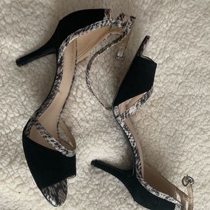Nine West black and white snake print heels